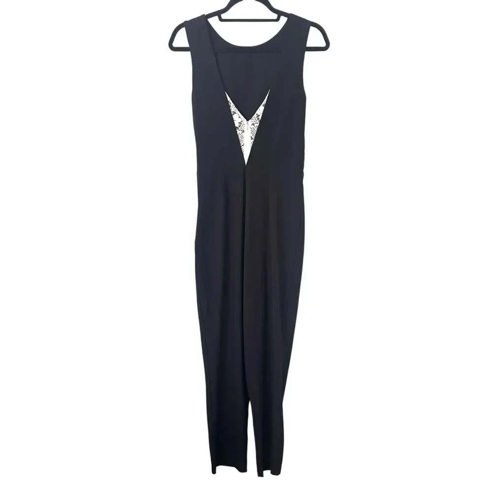 RED SAKS FIFTH AVENUE Lace Detailed Pleated Jumpsuit‎ Black Small